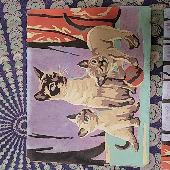 Pair of Adorable Vintage Paint by Number Siamese Kirty Cat Paintings - Picture 3 of 9